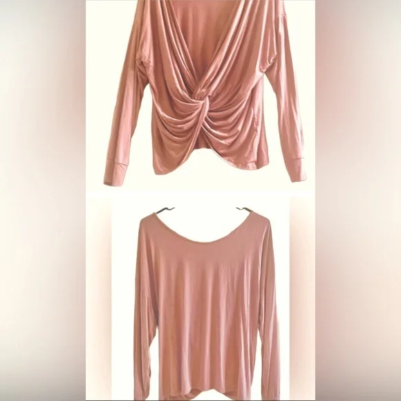 Women’s Very Low Back Long Sleeve Top Soft Comfy Cotton Blend In Pink Blush Sz M - Picture 1 of 3